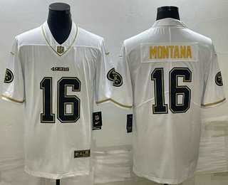 Men%27s San Francisco 49ers #16 Joe Montana White Gold Stitched Jersey